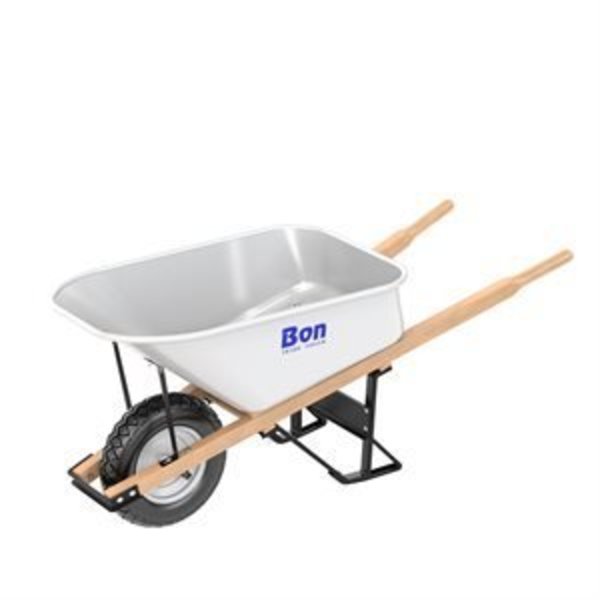Bon Tool Steel Tray Wheelbarrow with Leg Stabilizer - 6 CU Feet - Single Flat Free Tire - Wood Handle 34-262